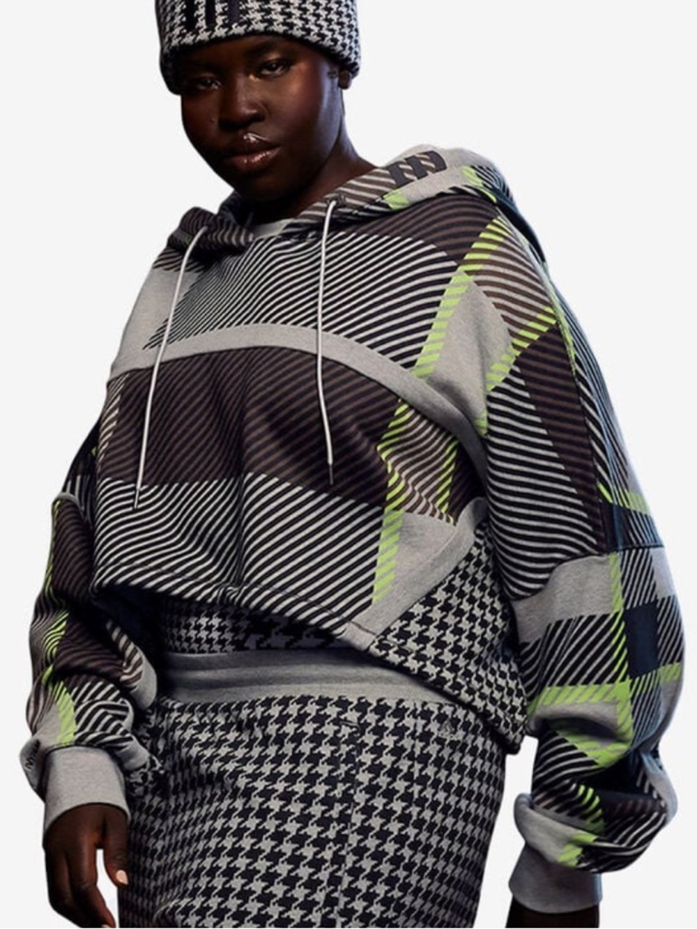 adidas Ivy Park Oversized Striped Shrug in Gray, Brown & Neon Green size S